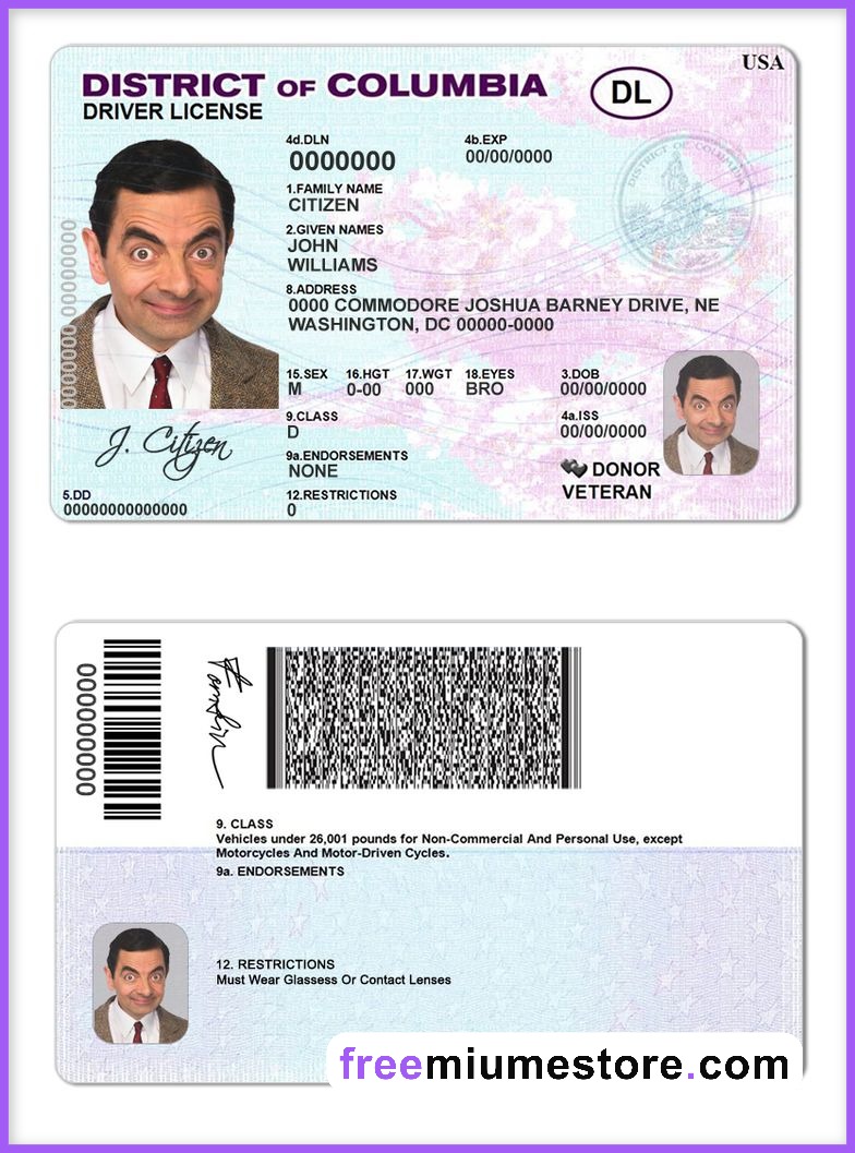 Columbia Driver license PSD Template